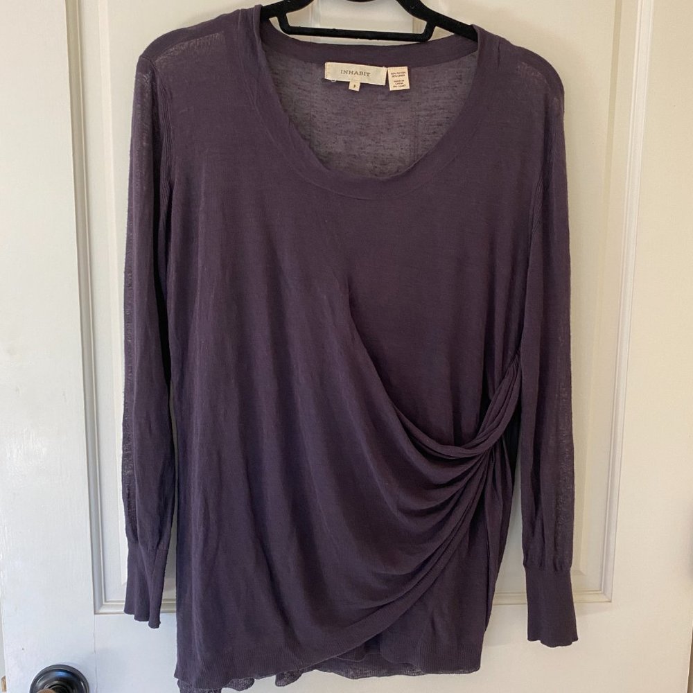 Inhabit Plum Purple Asymmetrical Linen Blend Sweater W/ Built-In Tank Top Sz P
